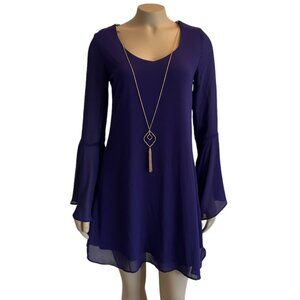 Sequin Hearts Women's Small Purple Long Sleeve Loose Fitting Dress w/ Necklace